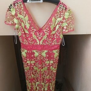 NWT Marchesa Notte Applique Bird Dress Pink